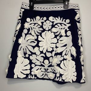 Maeve by Anthropologie Skirt Navy Blue White Ruffle Fringe Women's 4